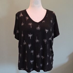 Old Navy Black And Tan Palm Tree Print Short Sleeve Top Women's XL
